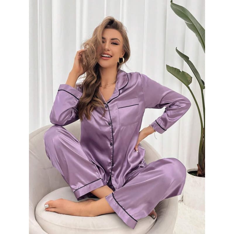 G 53280 Silk Pajama Set Ice Silk Pajama Two-piece Set Cross-border AliExpress