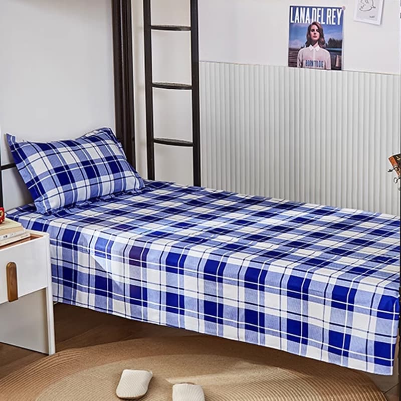100% Cotton Blue and White Gingham Single Bed Sheet, Dormitory Bunk Bed, Pure Cotton Double Bed, Modern Simple, Machine Washable, Reversible