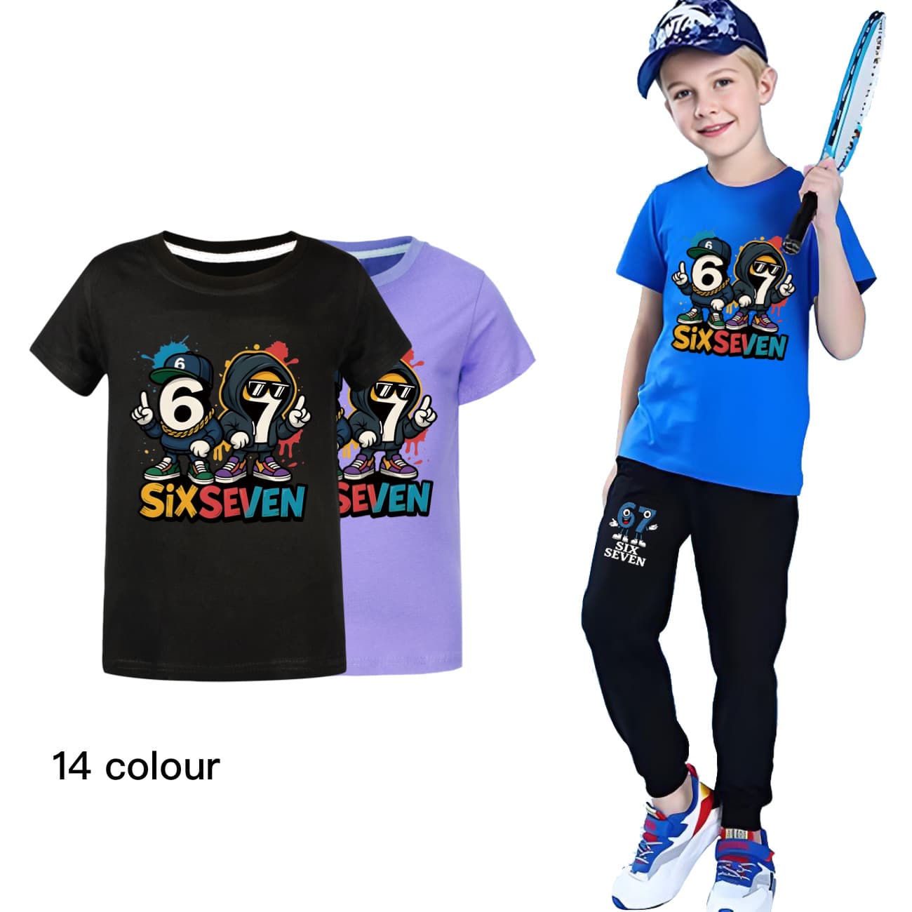 Steal a Brainrot 67 Middle and Big Kids Summer Short Sleeve T-Shirt and Long Pants Set 5445