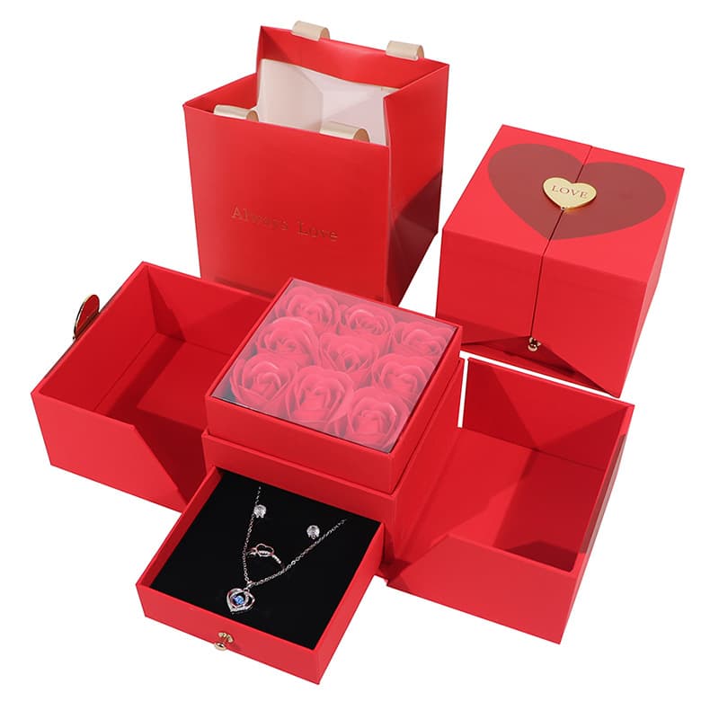 Big love 9-flower double-open gift box, Valentine's Day gift box with Always Love handbag, drawer gift box