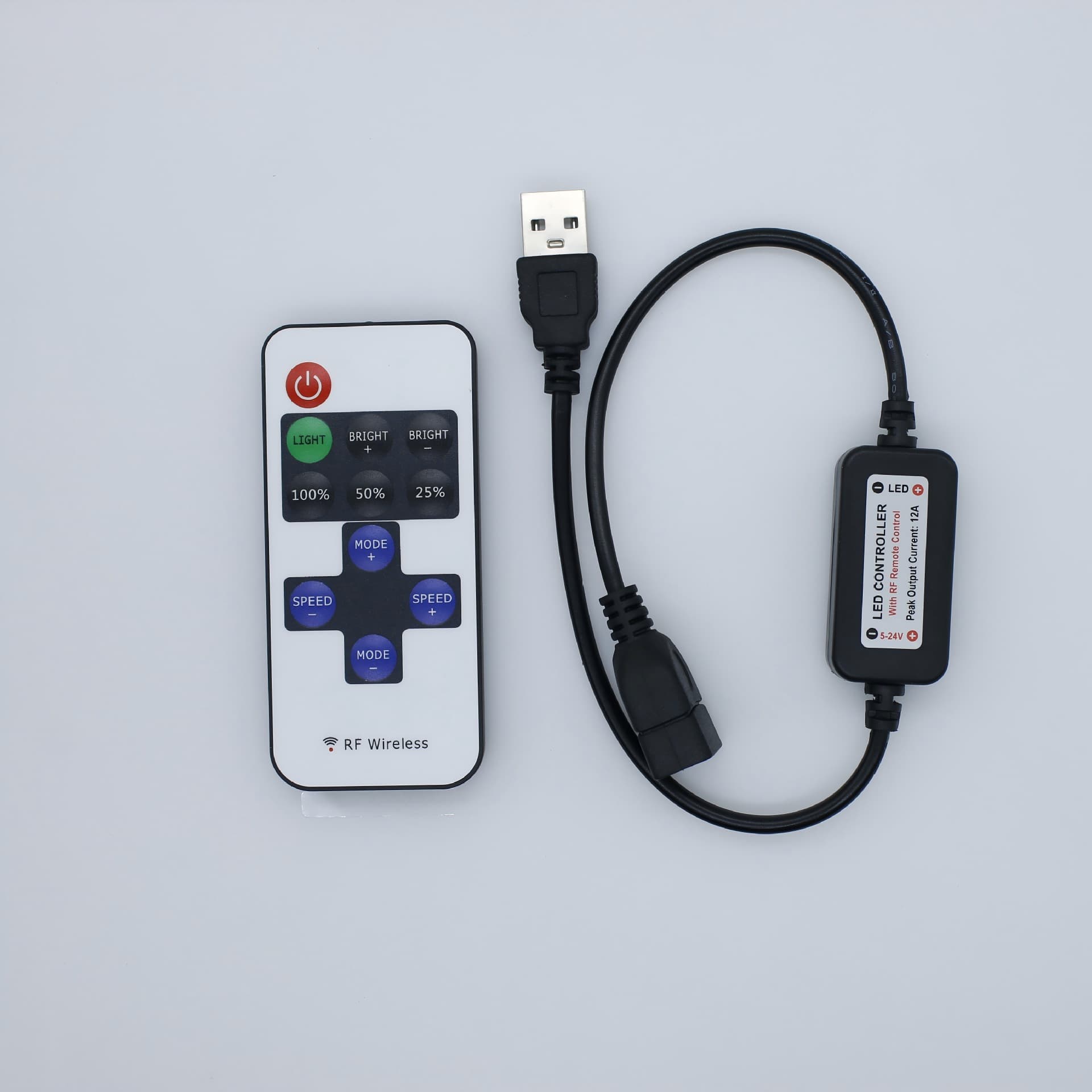 RF11 Key Single Color Controller DC 5V LED Strip Remote Control Mini Black and Red Wire COB Light Strip Dimmer