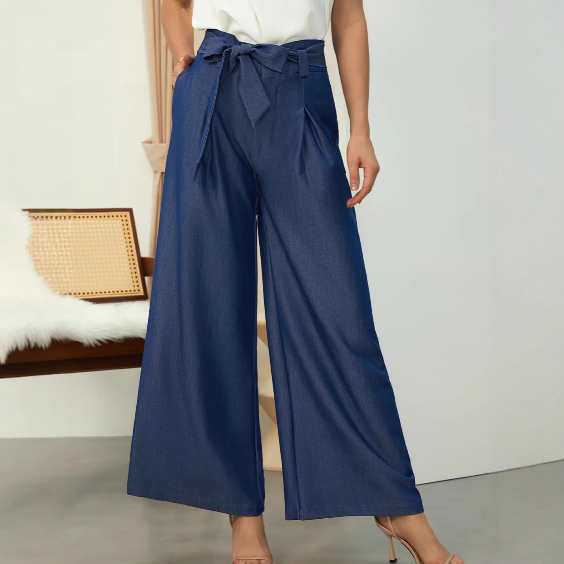 European and American cross-border foreign trade no-wash denim casual solid color lace-up regular fit jeans