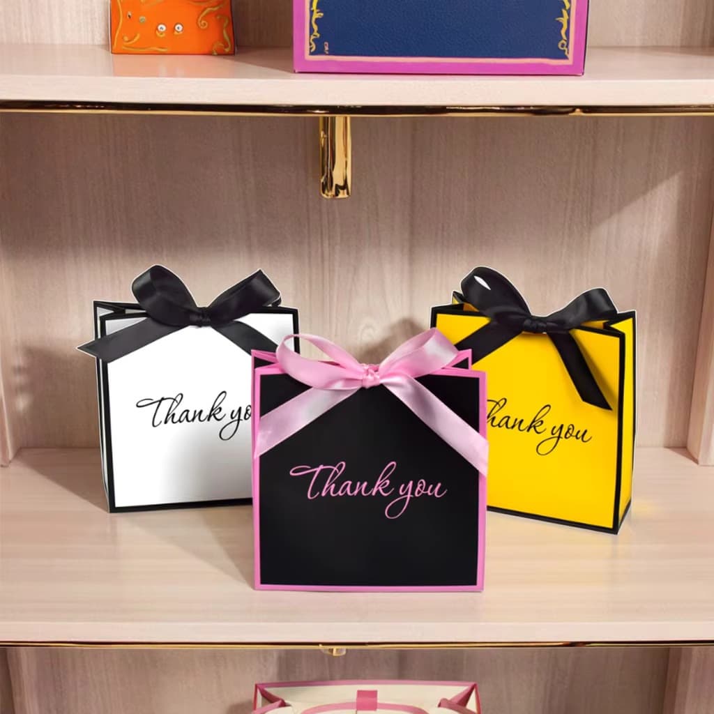 Custom Gift Bags Luxury Coated Paper Recyclable Handbags with Ribbon Custom Printing