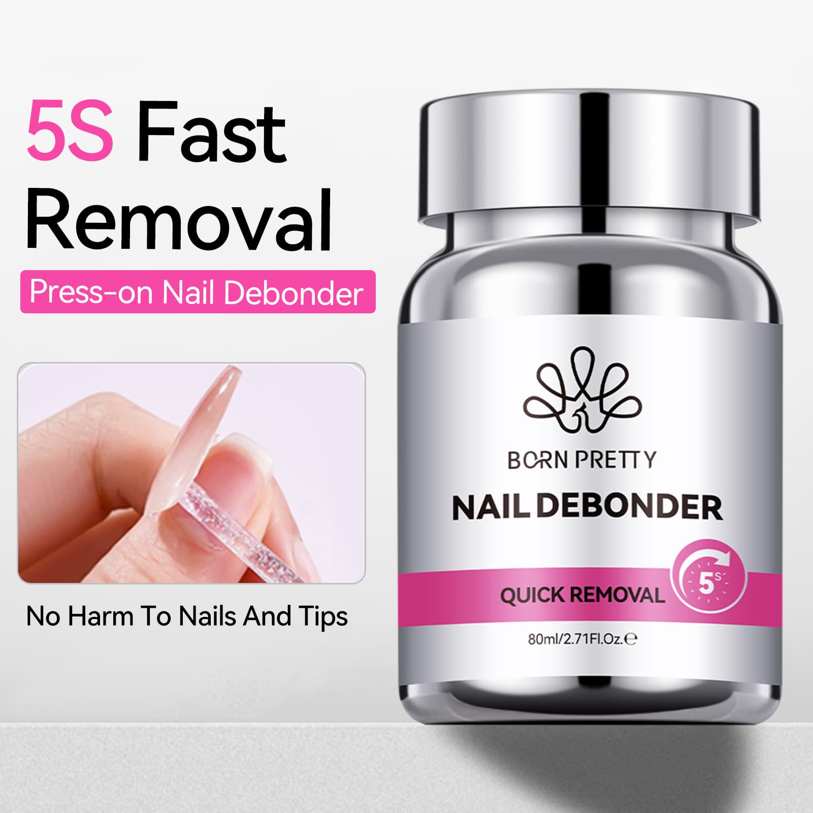 BORN PRETTY Best-selling 80ml Infusion Bottle Sponge Gel Remover for Press-on Nails Jelly Glue 5s Fast Nail Polish Remover Liquid