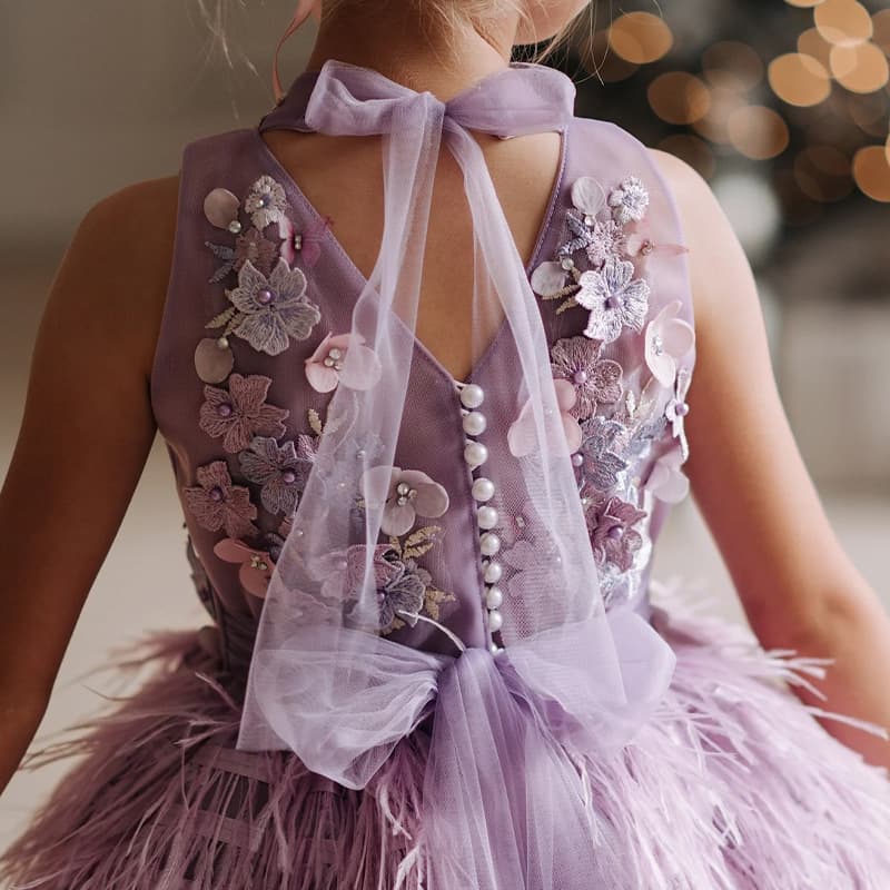 Girls Children Dress Feather Gown 3D Flower Princess Dress Export Birthday Banquet Tutu Dress Cross-border Wholesale