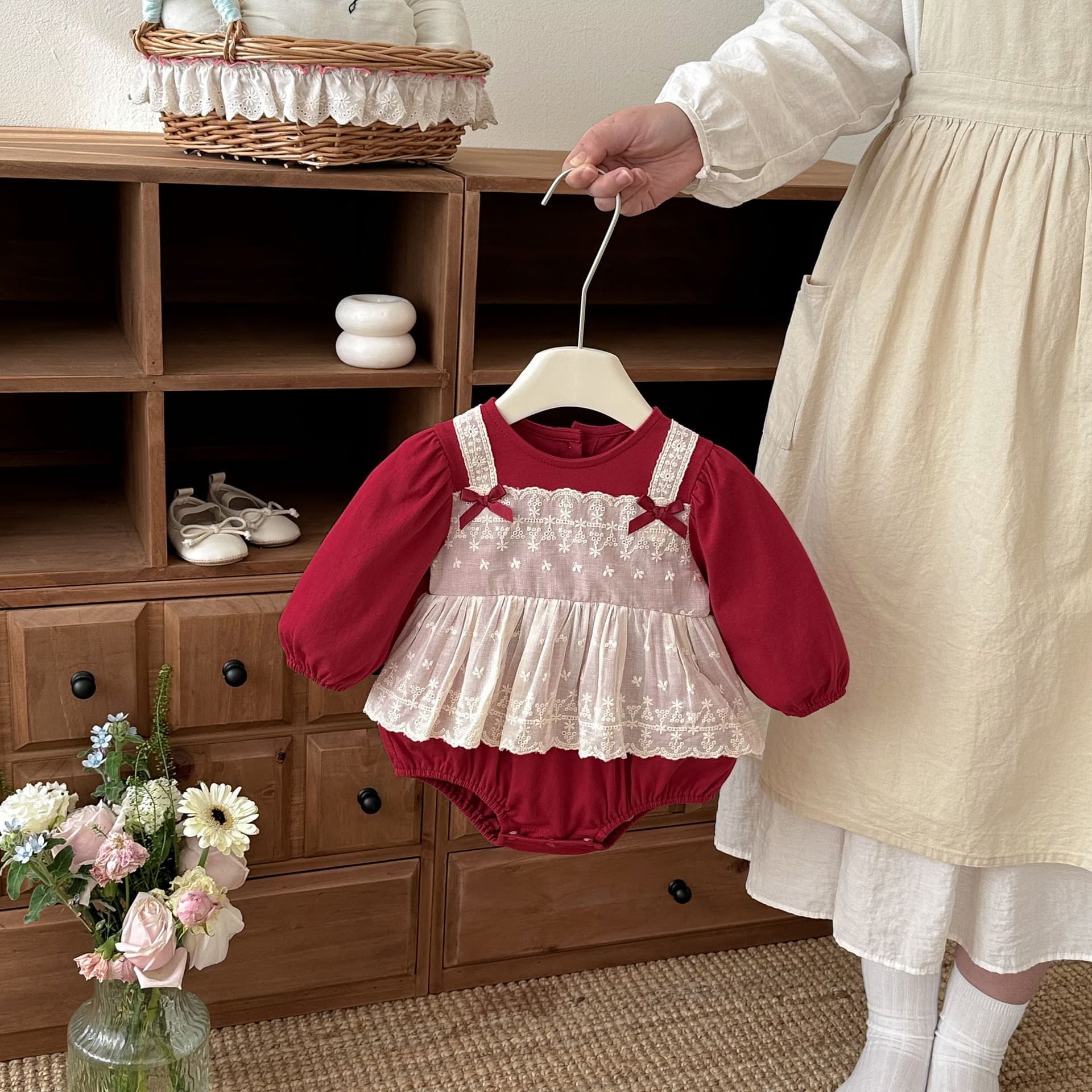 Newborn Spring Clothes Trendy Lace Patch Bodysuit Girl Princess Festive Happy Dress