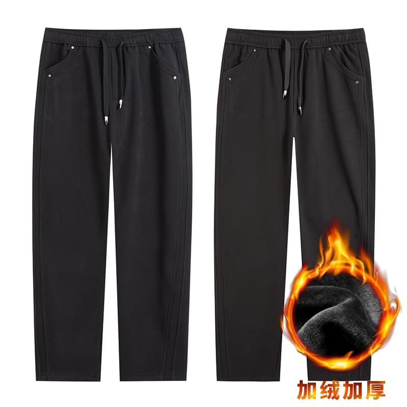 Plus-size winter fleece-lined, thickened American high-street style gray sweatpants, loose fit, casual men's sweatpants