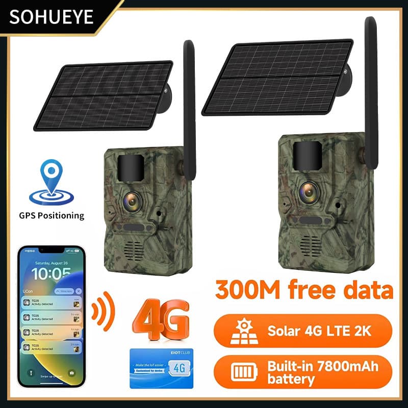 GPS Positioning Black Light Night Vision Animal Detection Camera, Mobile Remote Monitoring Solar 4G Camera