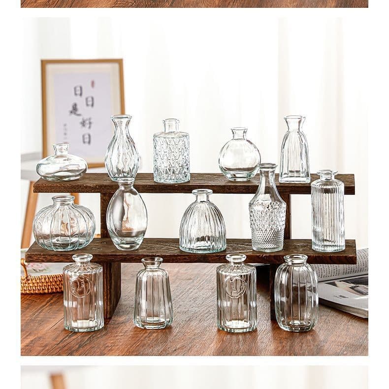 French retro relief small vase indoor ornaments aromatherapy living room vase ins style transparent glass vase high