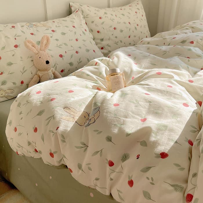 2025 Pure Cotton Bedding 4-Piece Set 100% Cotton Summer Cute Cartoon Duvet Cover Sheet Student Dormitory 3-Piece Set 4