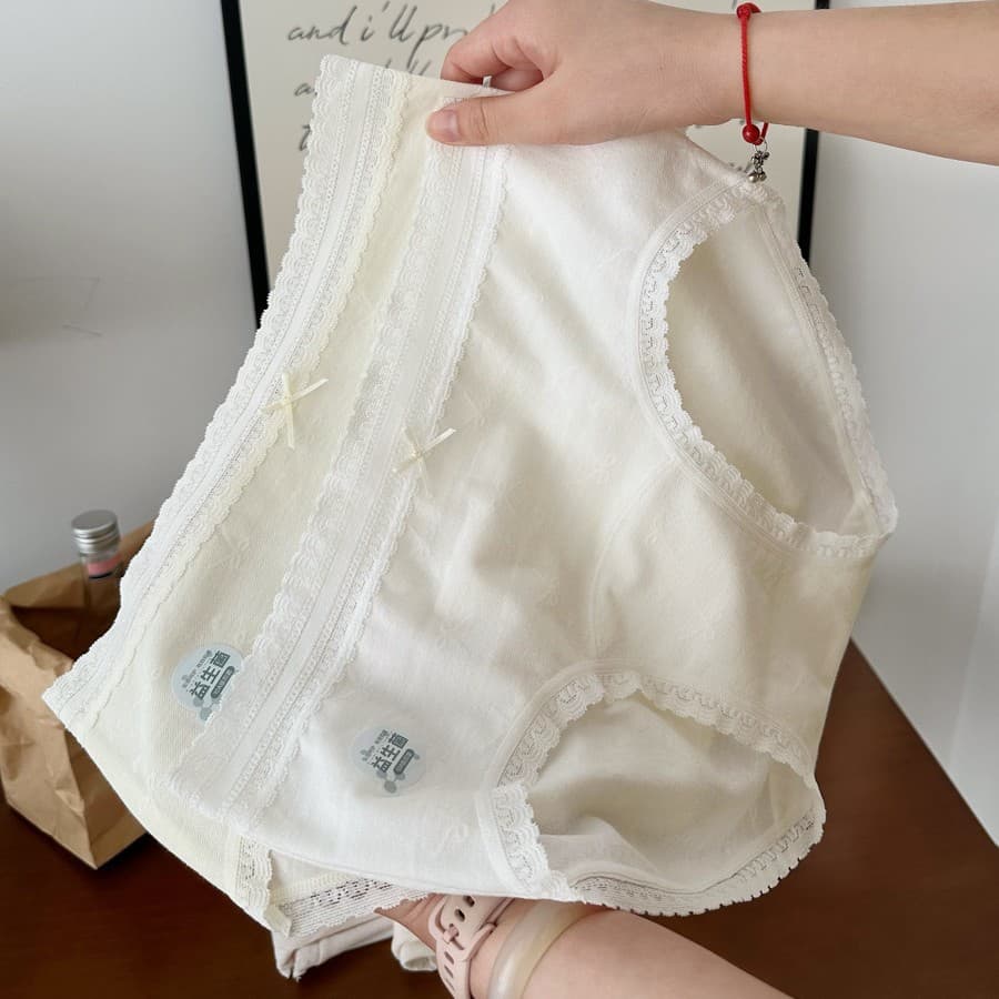 Highly Recommended 6166 Care Probiotic Pure Cotton 50s Jacquard Cotton Bow Women's Underwear Moisture-Wicking Breathable Extended Gusset