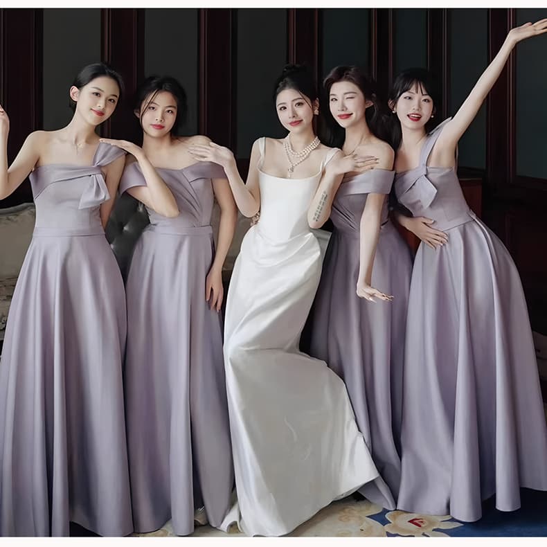 Bridesmaid Dress Sister Squad 2025 New Slimming Purple Satin Niche High-End Style Annual Party Performance Evening Gown, Wearable