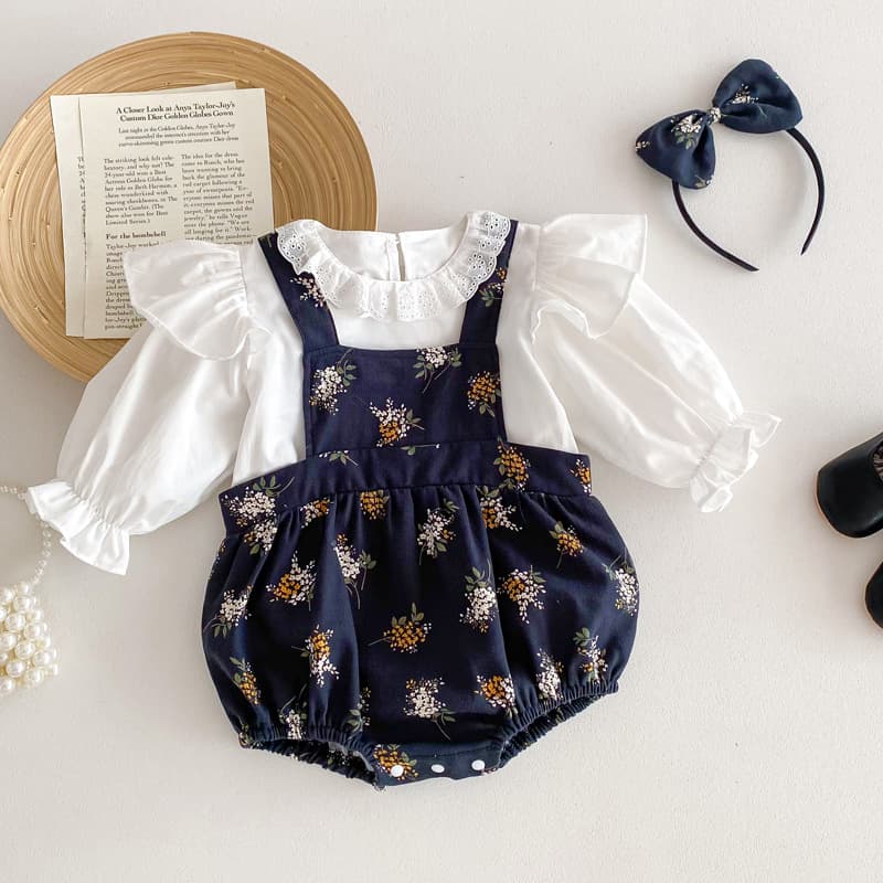 26 new baby clothes for girls, sweet baby clothes, 2-piece set of long-sleeved tops for girls, autumn suspenders for climbing