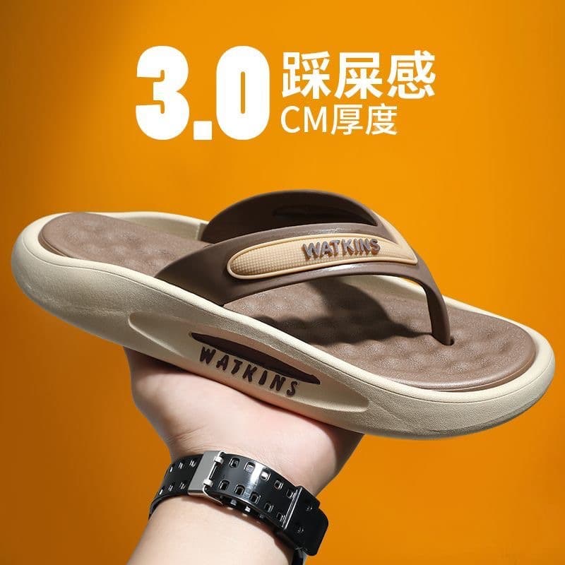 Men's Summer Outdoor Beach Casual Anti-Slip Fashion Trendy Thong Slippers Wear-Resistant Slip-On Sandals PVC Material