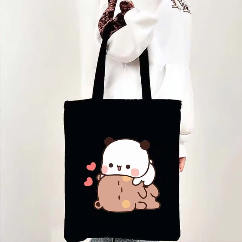 Cross border cartoon brownie bear boob doodle loving couple cute girl shopping canvas tote bag shopping bag