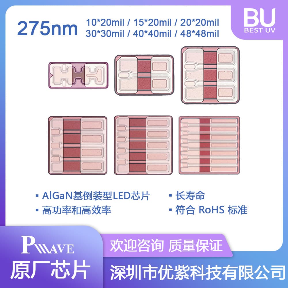 Deep Ultraviolet PW Chip 1020mil 275nm Disinfection High-Power UV LED Flip Chip