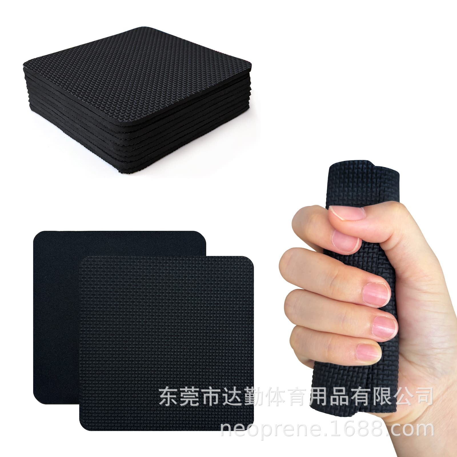 Disposable neoprene embossed anti-slip palm protectors, pads for gym equipment, dumbbell, and weightlifting exercises.