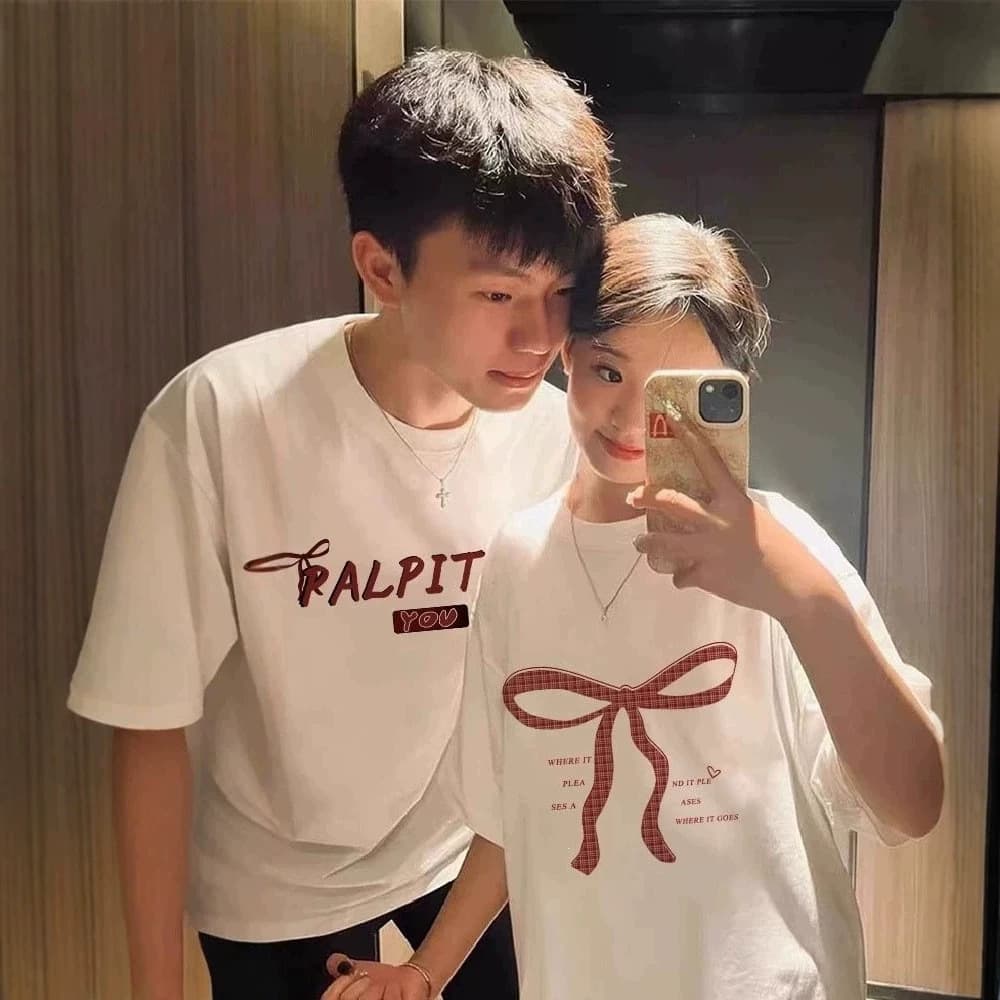 Couple Wear Pure Cotton Short-Sleeved T-Shirt Summer Oversize Niche Design Men's and Women's Tops Student Trendy Class Uniforms