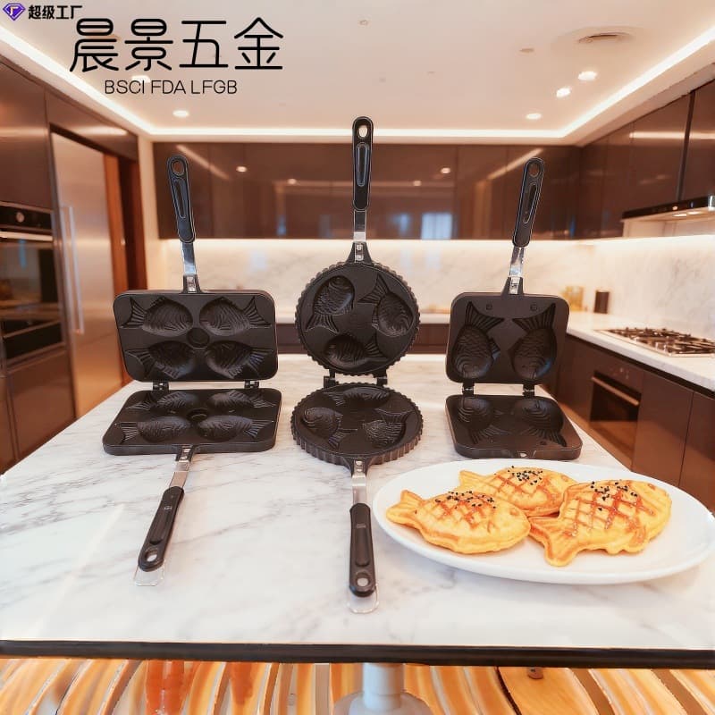 Non-Stick Aluminum Alloy Fish Shaped Waffle Cake Baking Mold for Home Use Egg Cake Mold Specialized Four Fish Baking Mold