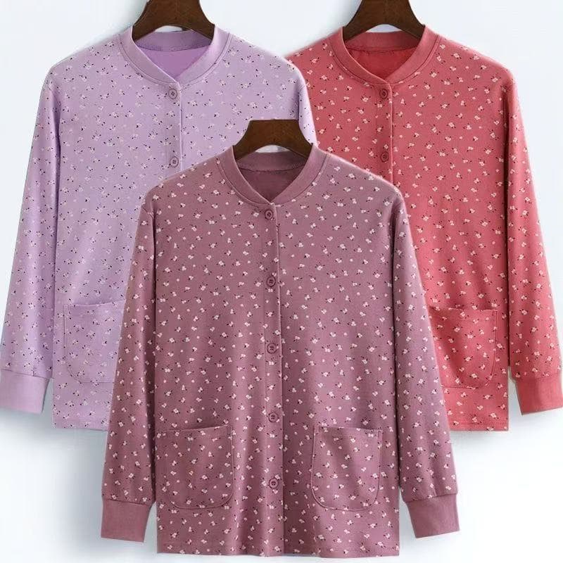 Pure Cotton Mother Cardigan Autumn Top for Middle-aged and Elderly Women Front Button Open Front Cotton Underwear Cotton Sweater Autumn and Winter Warm