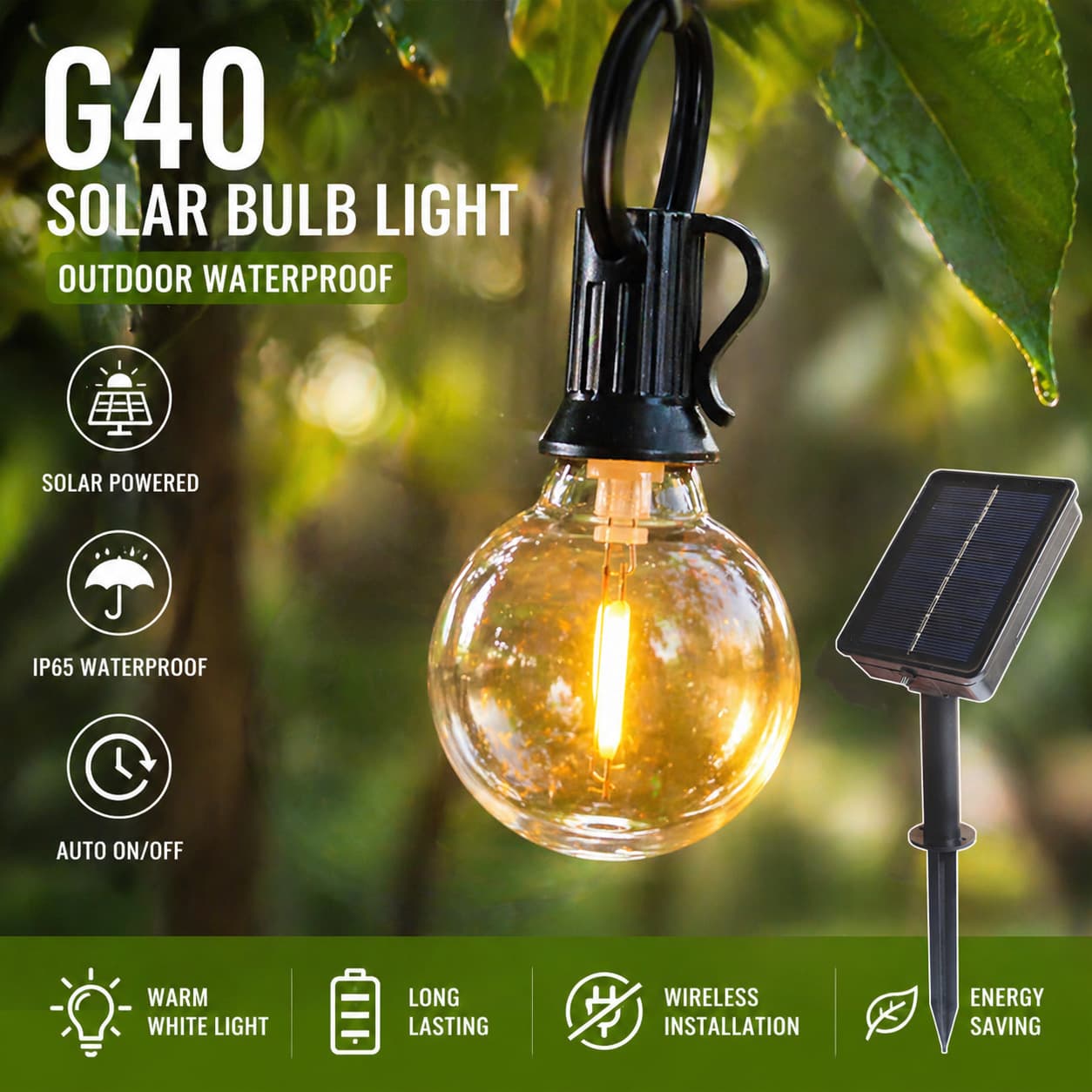 New LED Bulb Light G40 Solar String Lights Outdoor Camping Decorative Light