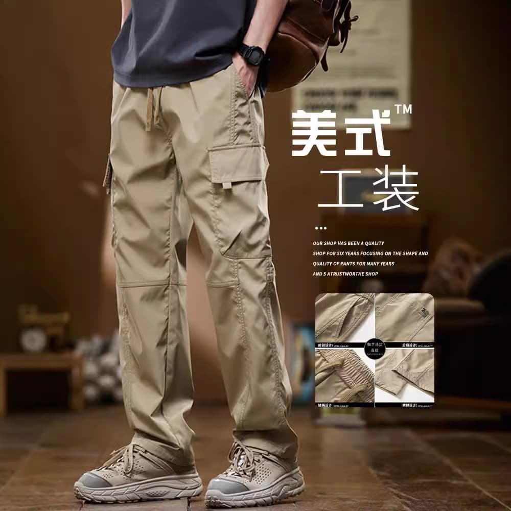American Retro Workwear Pants Men High Street Spring Autumn Straight Leg Casual Trousers
