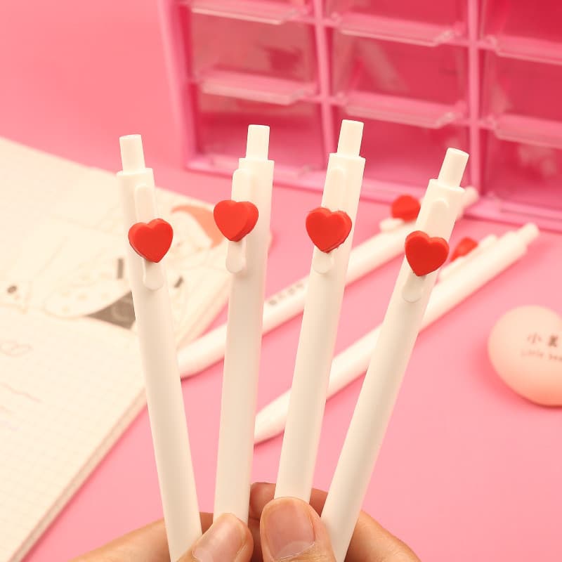 Engraved Heart Push-Type Gel Pen with Custom Logo, Couple and Bestie Pen, Student Learning Exam Pen, Nice Black Ink Ballpoint Pen
