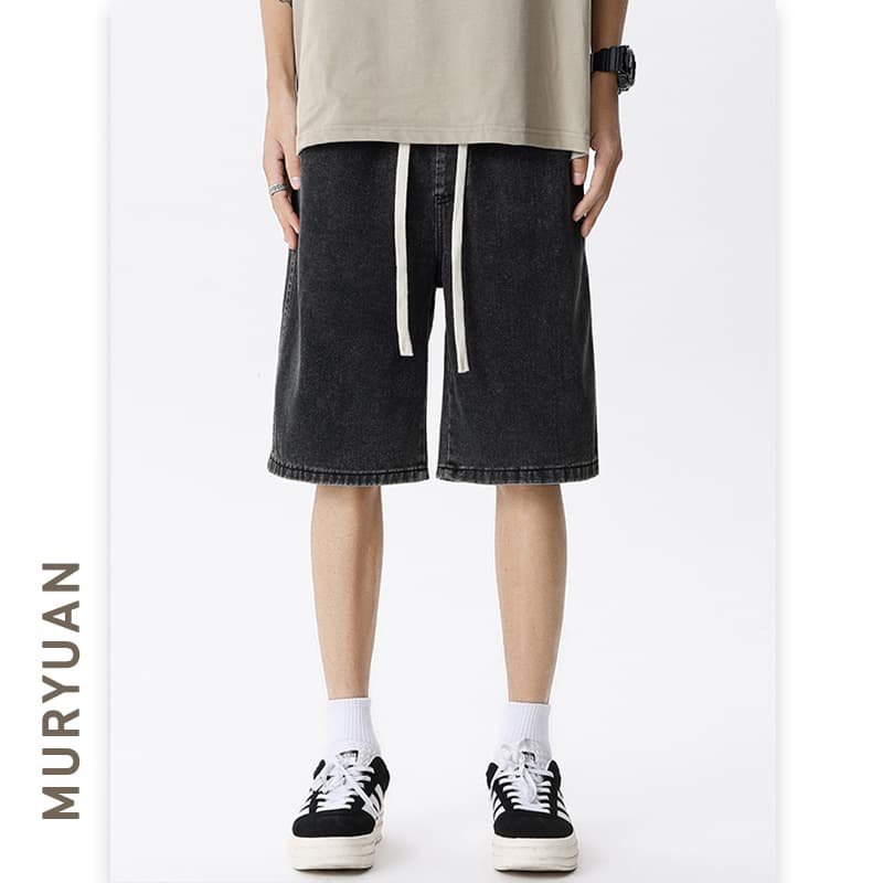 Muyuan Men's 2025 Summer New Cleanfit Denim Shorts Men's and Women's Hong Kong Style Loose Solid Color Five-Fifth Pants