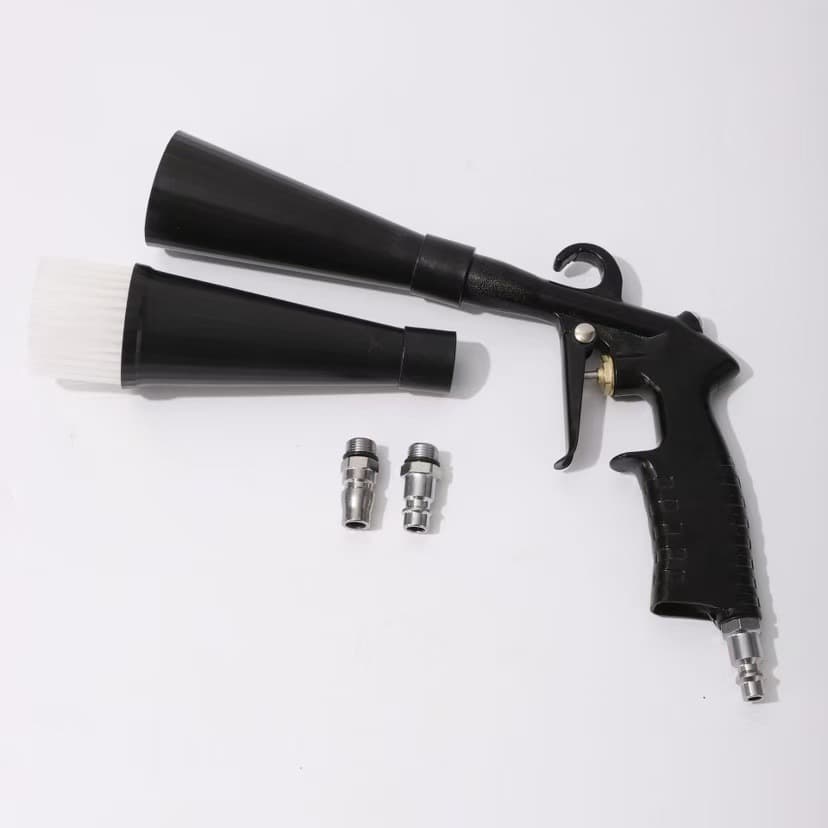 Dust Blower Gun Pneumatic Car Detailing Tool Dual-Head Replaceable with Brush Head Tornado Cleaning Gun
