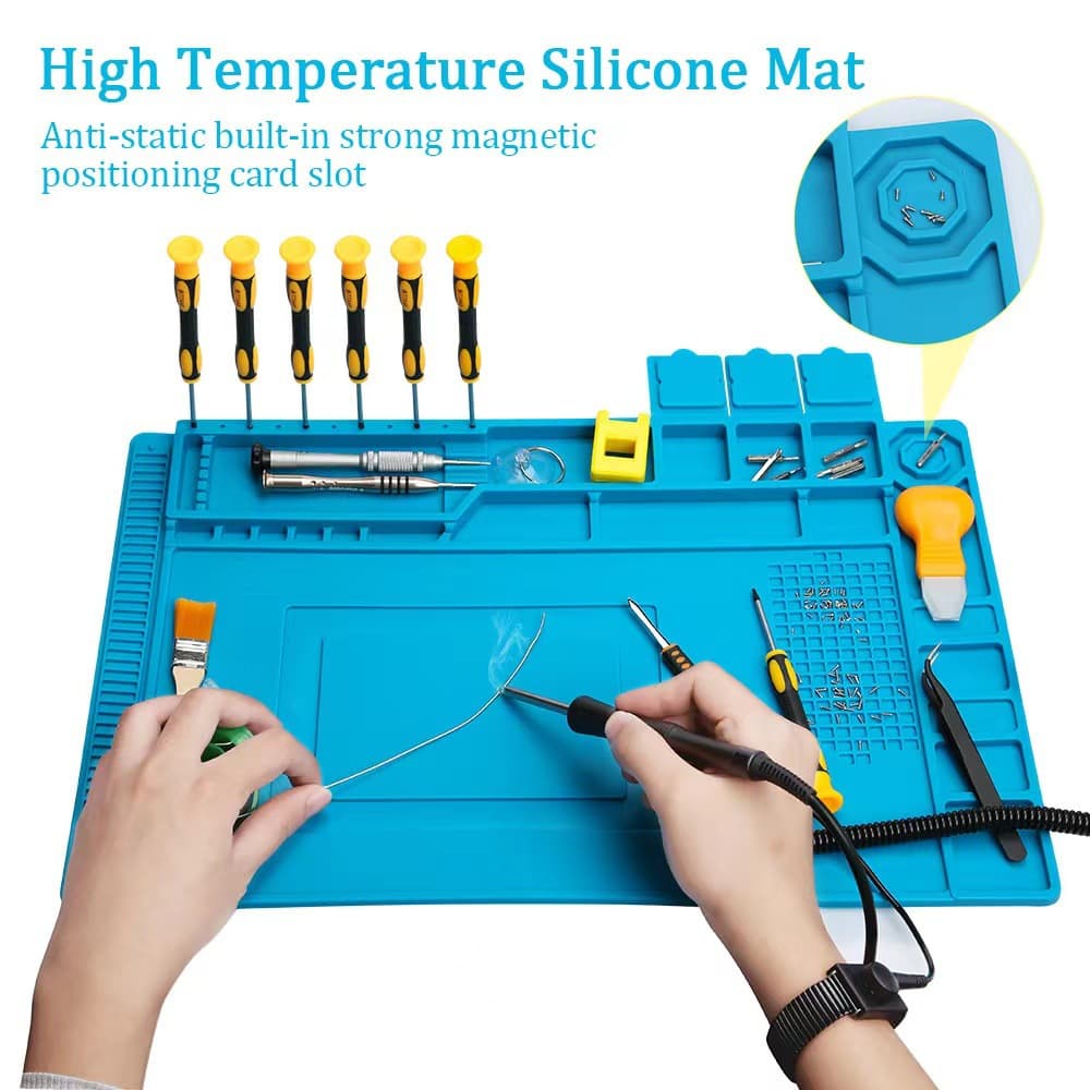 Heat-Resistant Silicone Mat for Mobile Phone and Computer Repair Workstation, Magnetic Anti-Static Soldering Pad, Welding Mat