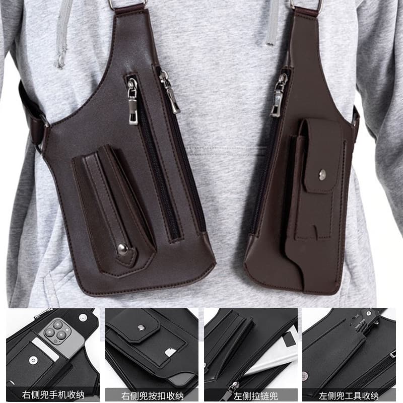 Men's Retro Underarm Bag Crossbody Bag Multi-functional Shoulder Bag Outdoor Sports Vest Bag Phone Bag