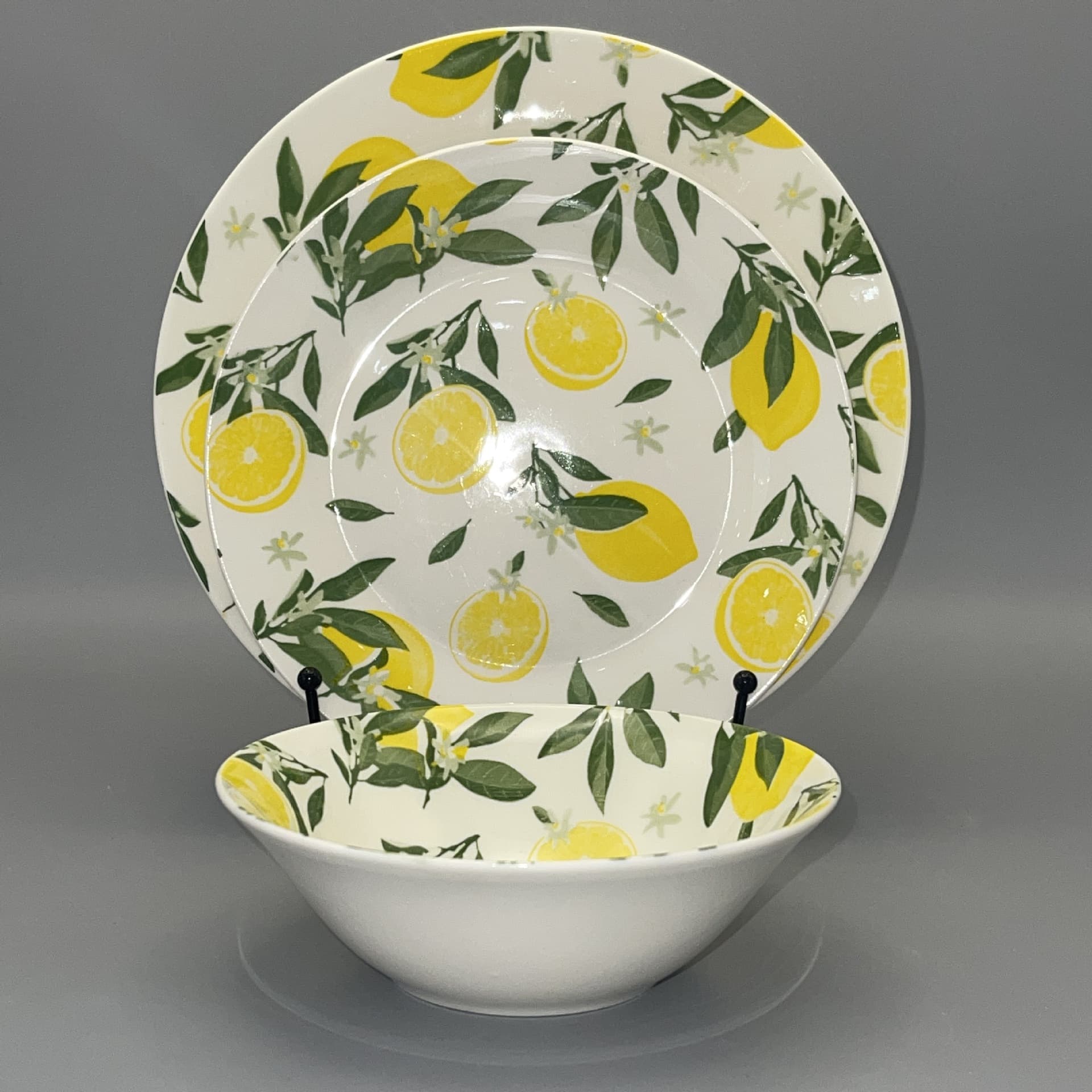 18-piece ceramic tableware set white porcelain household ceramic plates and bowls lemon pattern printed underglaze color foreign trade export