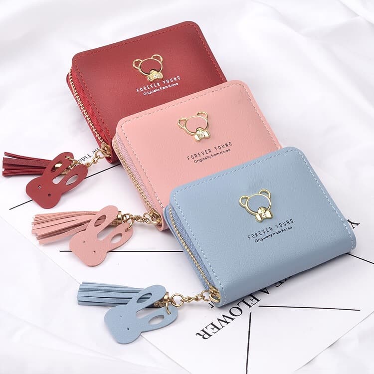 Foreign trade popular women's short wallet Japanese and Korean cute bear tassel zipper bag girl cartoon coin coin purse