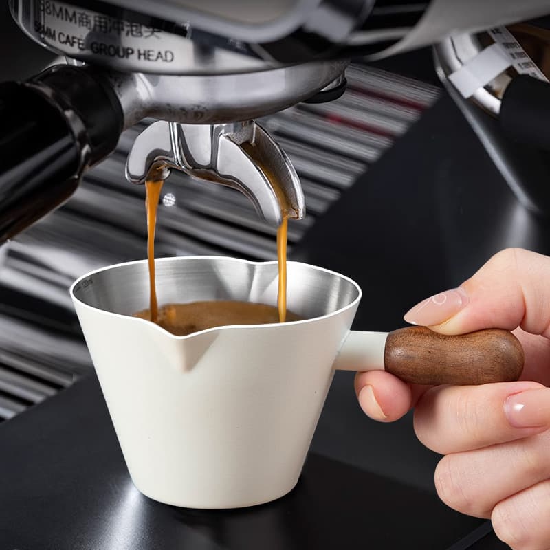 Walnut Handle Espresso Measuring Cup Stainless Steel with Handle and Scale Extraction Cup Small Milk Cup