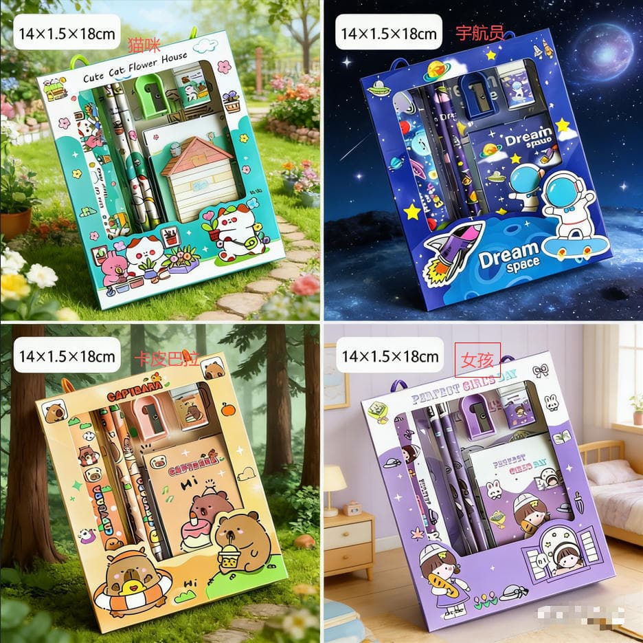 Cross-Border Creative Cartoon Stationery Set, Student Prize Drawing Stationery Gift Box, Multifunctional Learning Supplies Set