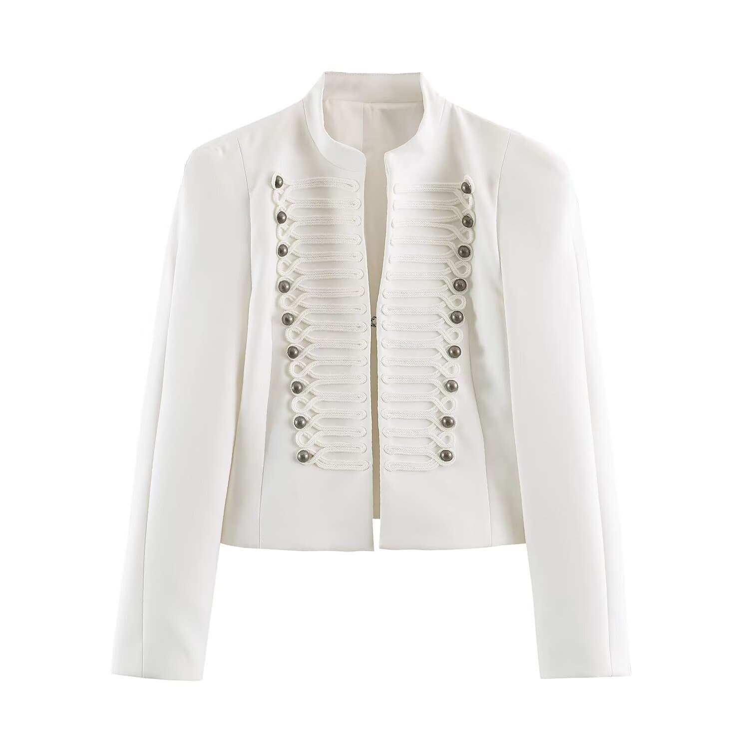 MYST&ZA Fall New Arrival Women's Metal Hook Napoleon Collar Padded Shoulder Slim Fit Blazer 4840799