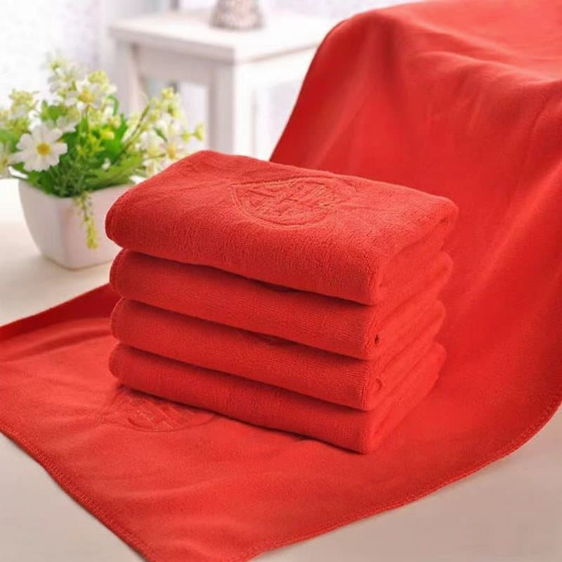 Factory Direct Ultra-Fine Fiber Thickened Soft Absorbent Embroidered Bright Red Wedding Gifts Return Gifts 35*75 Towel