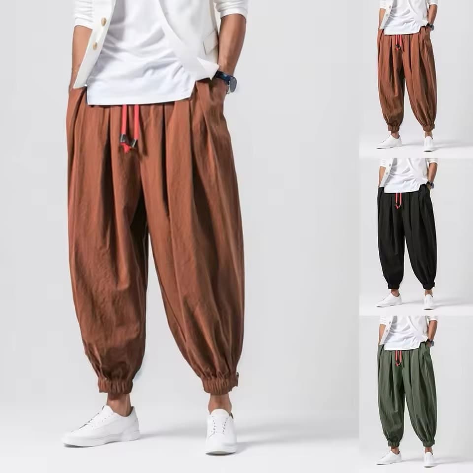 Cross-border Best-selling 2025 New Style Lantern Pants Loose Drawstring Hem Pants for Men Fashion Casual Trousers In Stock Wholesale