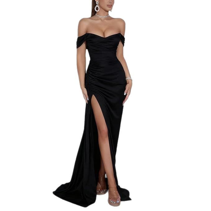 Black Strapless Evening Gown Women's Luxury High-End Banquet Host Artistic Exam Elegant