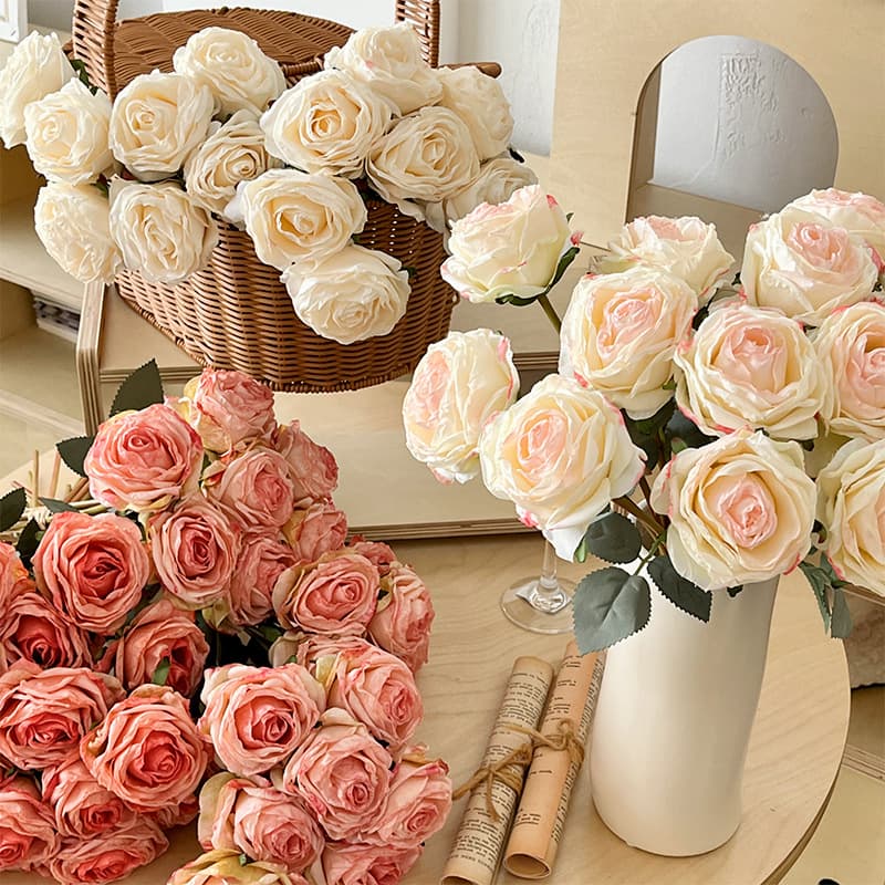 Scalloped Edge Rose Artificial Silk Flower Rose Bouquet Home Living Room Decoration Fake Flowers Wedding Hall Photography Props