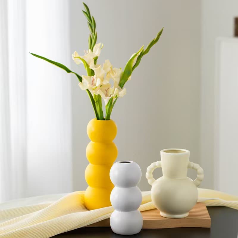 European-style creative flower arrangement, ins-style minimalist living room bubble vase, ceramic art candy stick flower vase decoration wholesale
