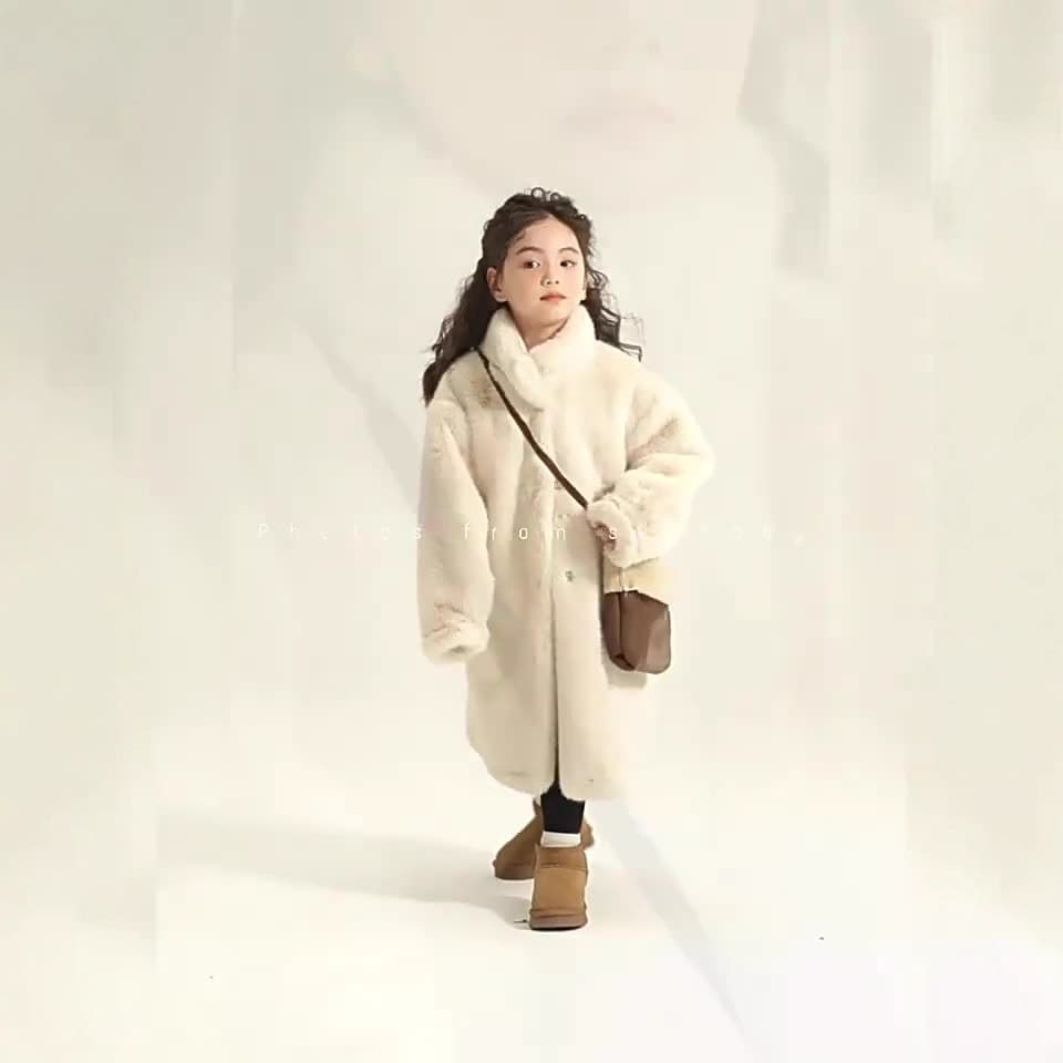 2025 New Style Girls' Faux Mink Coat, Warm Winter Clothing, Thickened Fur-lined Jacket, Winter Wear