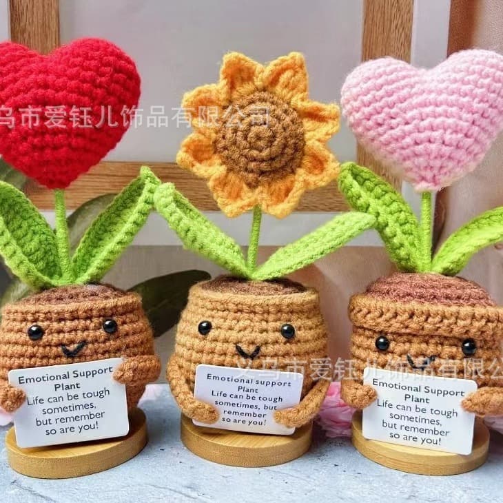 Handmade Emotional Support Plant Gift, Positive Crochet Potted Plant for Encouragement