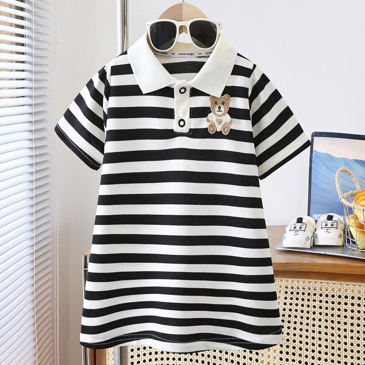 Girls' Summer Clothing: Children's Summer Skirt, Trendy Western College Style, Black and White Striped Knitted POLO Skirt for Girls
