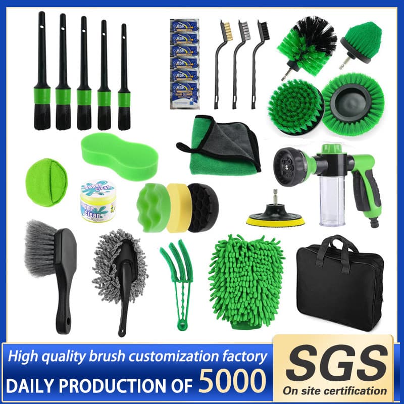 Choice direct selling green car cleaning set hub air conditioner brush cleaning mud vacuum cleaner dust removal portable packaging