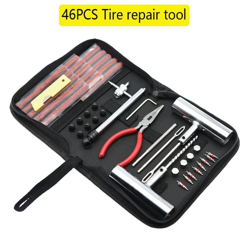 Cross-border Hot Seller: 46-Piece Metal Handle Emergency Vacuum Tire Repair Tool Kit for Motorcycles and Cars