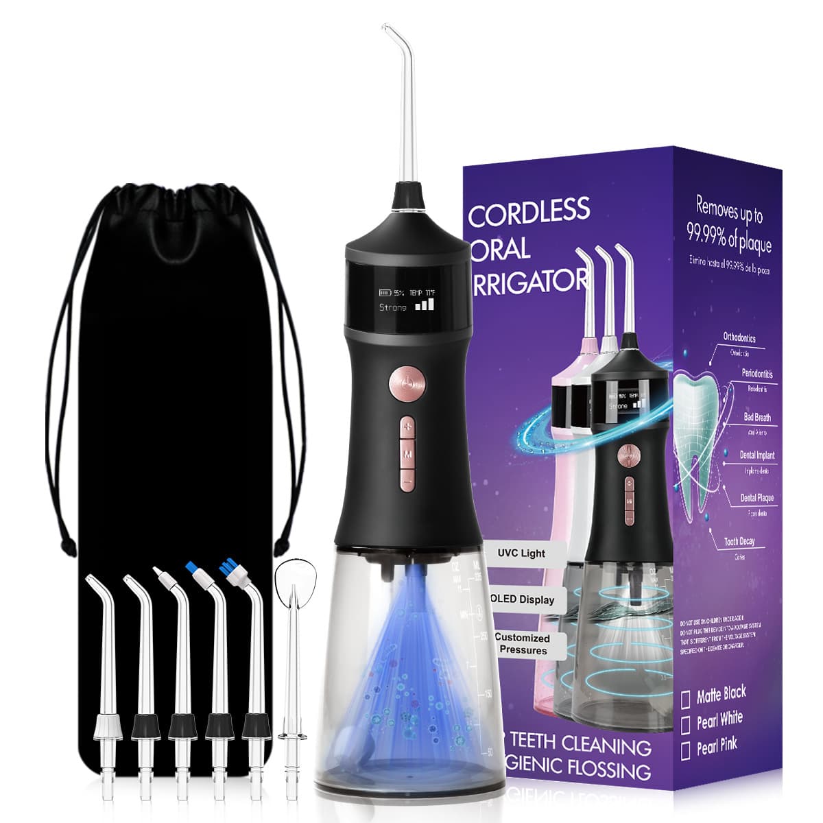 Luxury Dental Oral Irrigator IPX7 Portable UVC Water Flosser