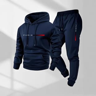 Cross-Border Ouma Casual Fashion Unisex PARIS Letter Print Hoodie and Drawstring Sports Set