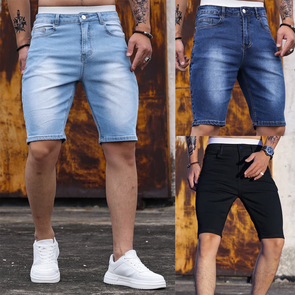 Men's stretch denim shorts, available on Amazon and AliExpress. New style.