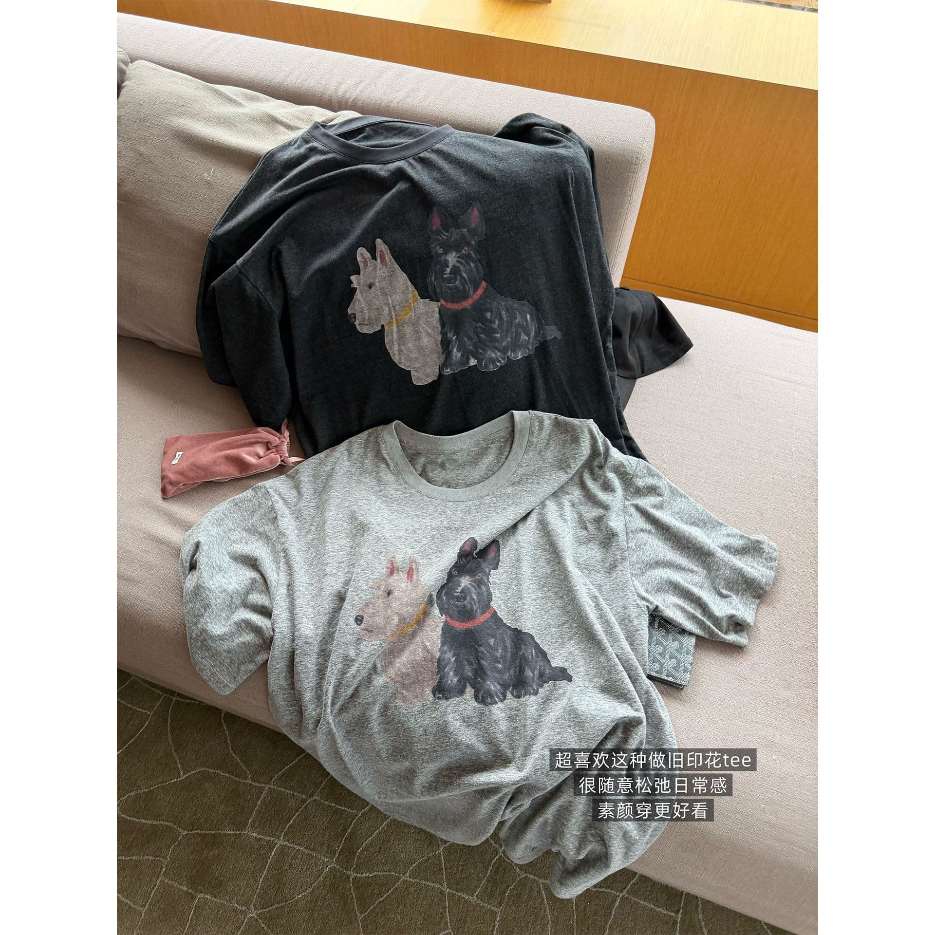 5154# superniniyy naughty West Highland & retro distressed printed washed cotton loose dog tee T-shirt